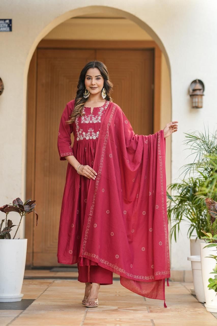 Anarkali Cotton Kurta Set with Malmal Dupatta