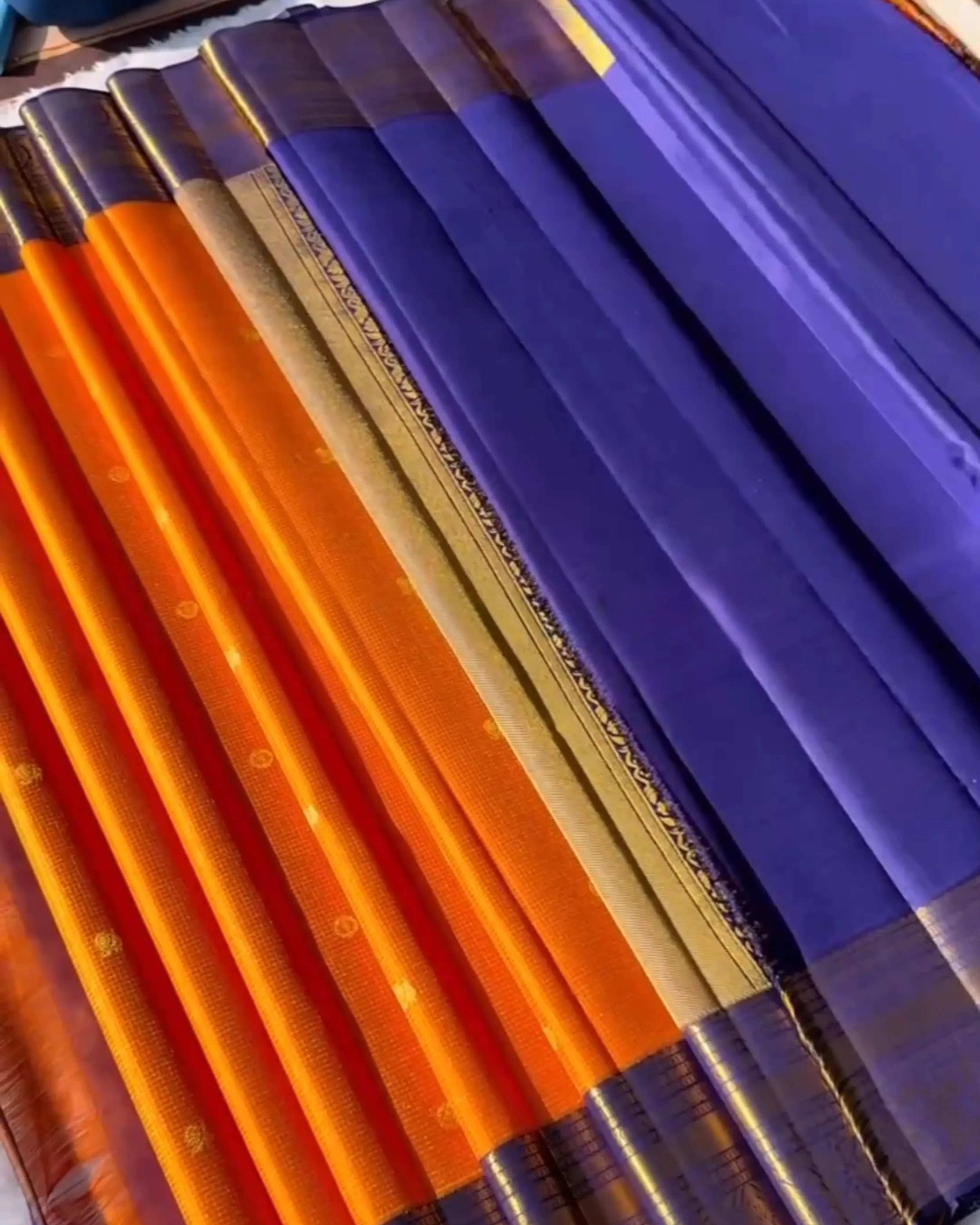 Orange - Navy Silk Saree