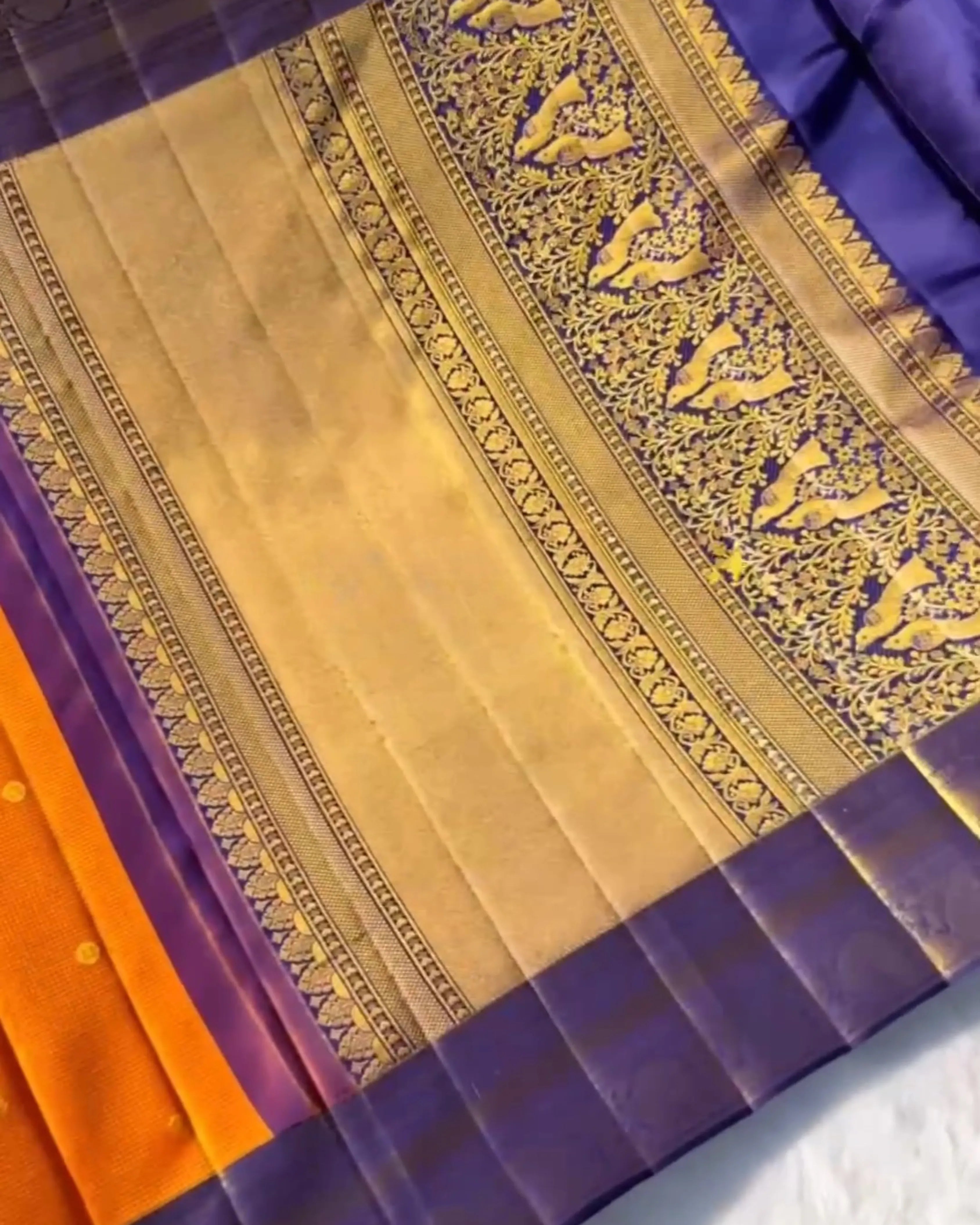 Orange - Navy Silk Saree