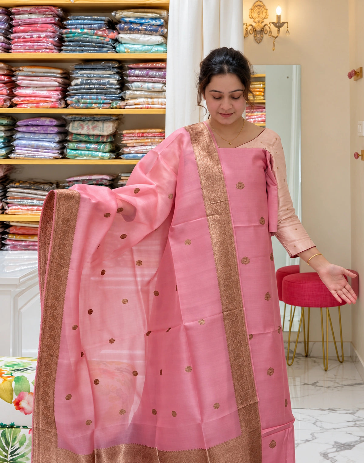 Charvini Pink Silk Suit Set