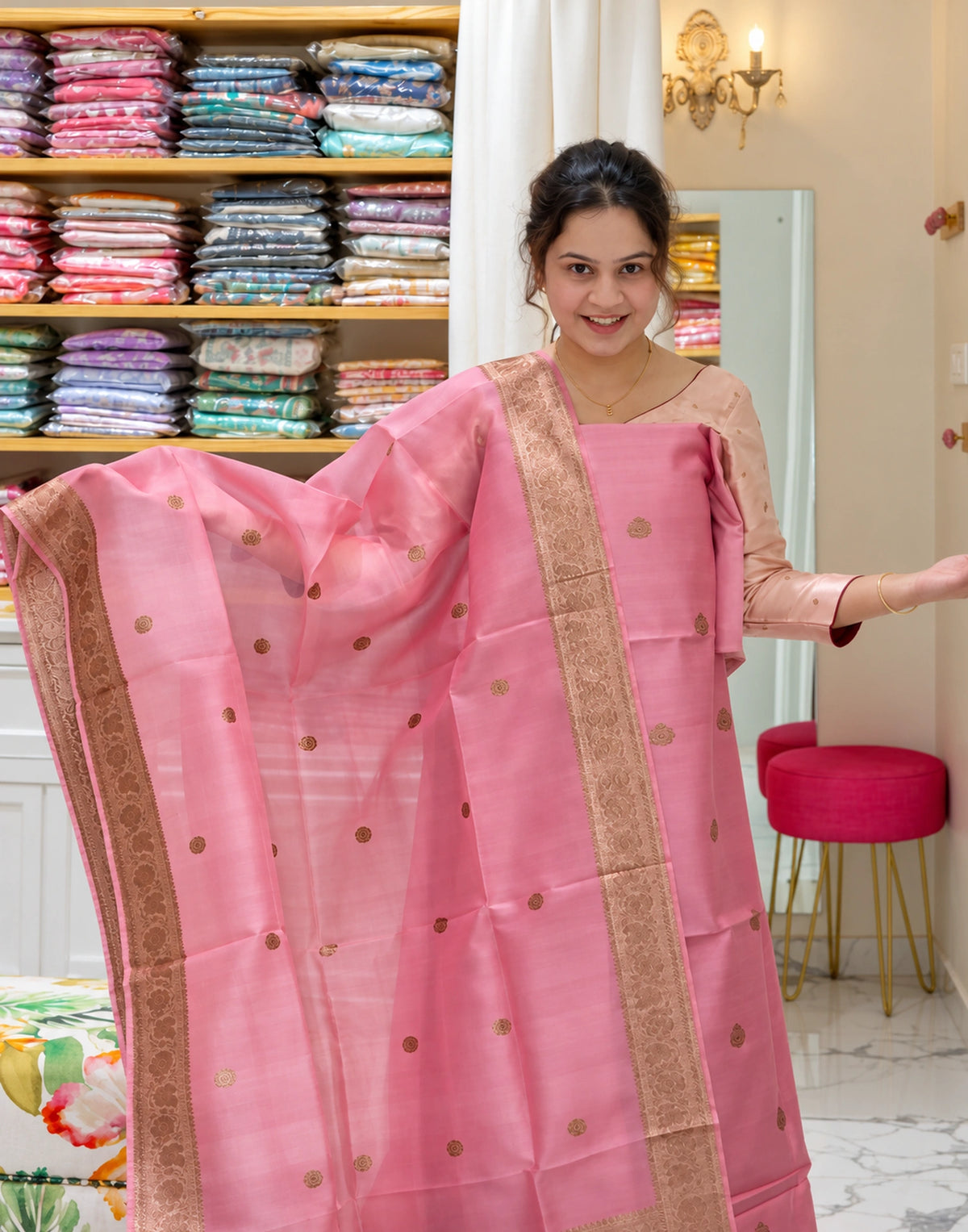Charvini Pink Silk Suit Set