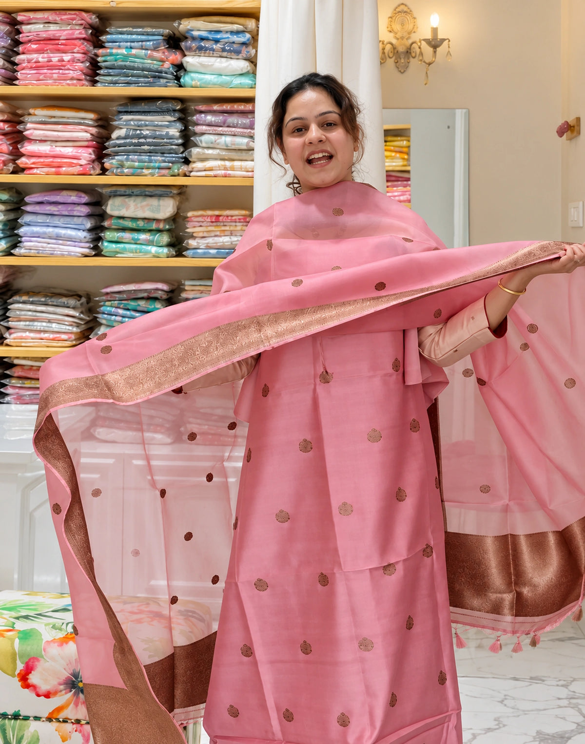 Charvini Pink Silk Suit Set