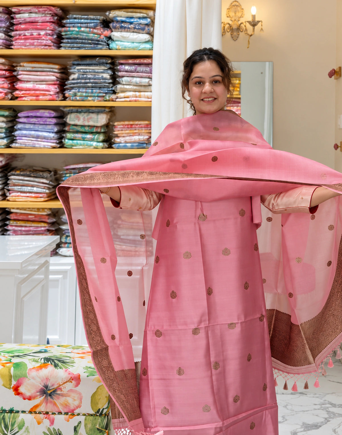 Charvini Pink Silk Suit Set
