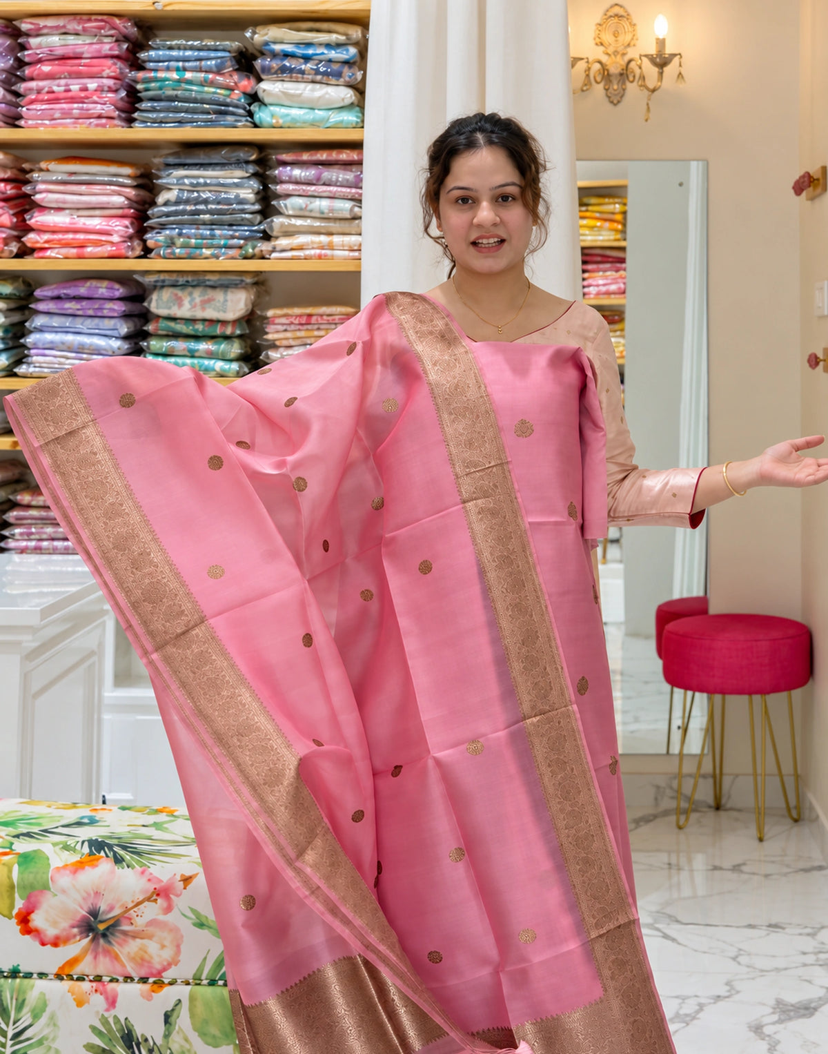 Charvini Pink Silk Suit Set