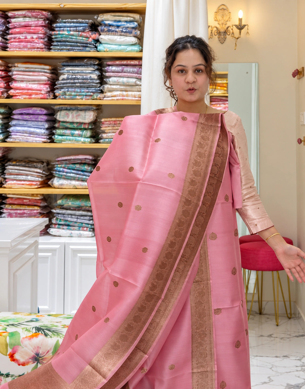 Charvini Pink Silk Suit Set