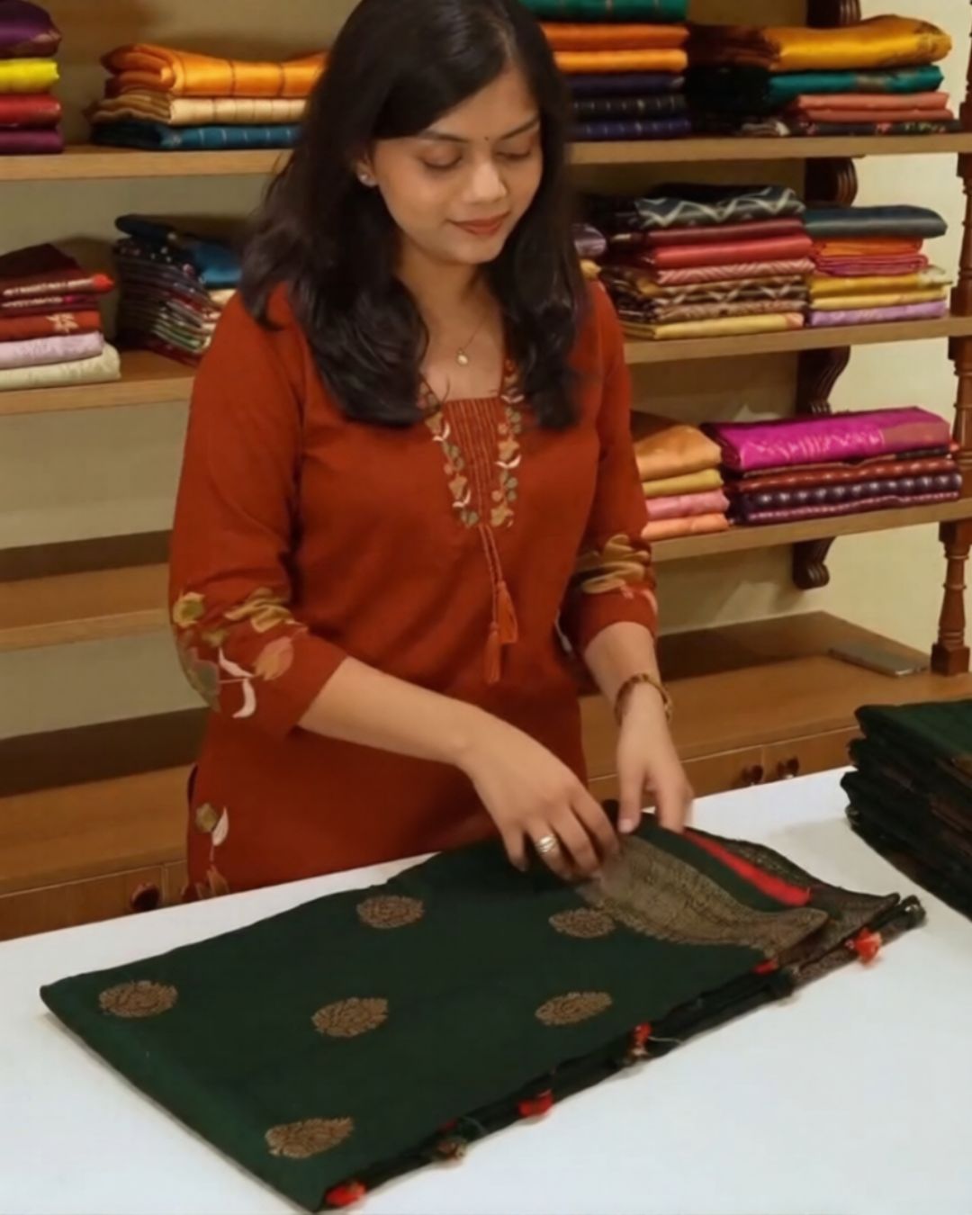 Green-Red Silk Saree