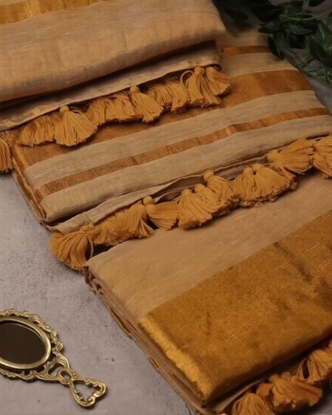 Ivory Gold Silk Saree