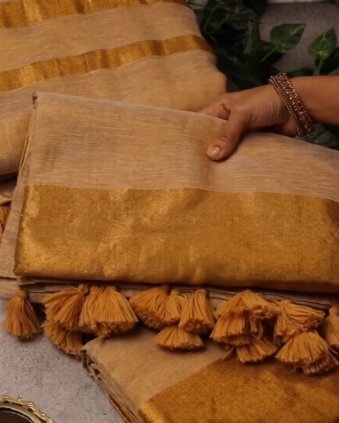 Ivory Gold Silk Saree