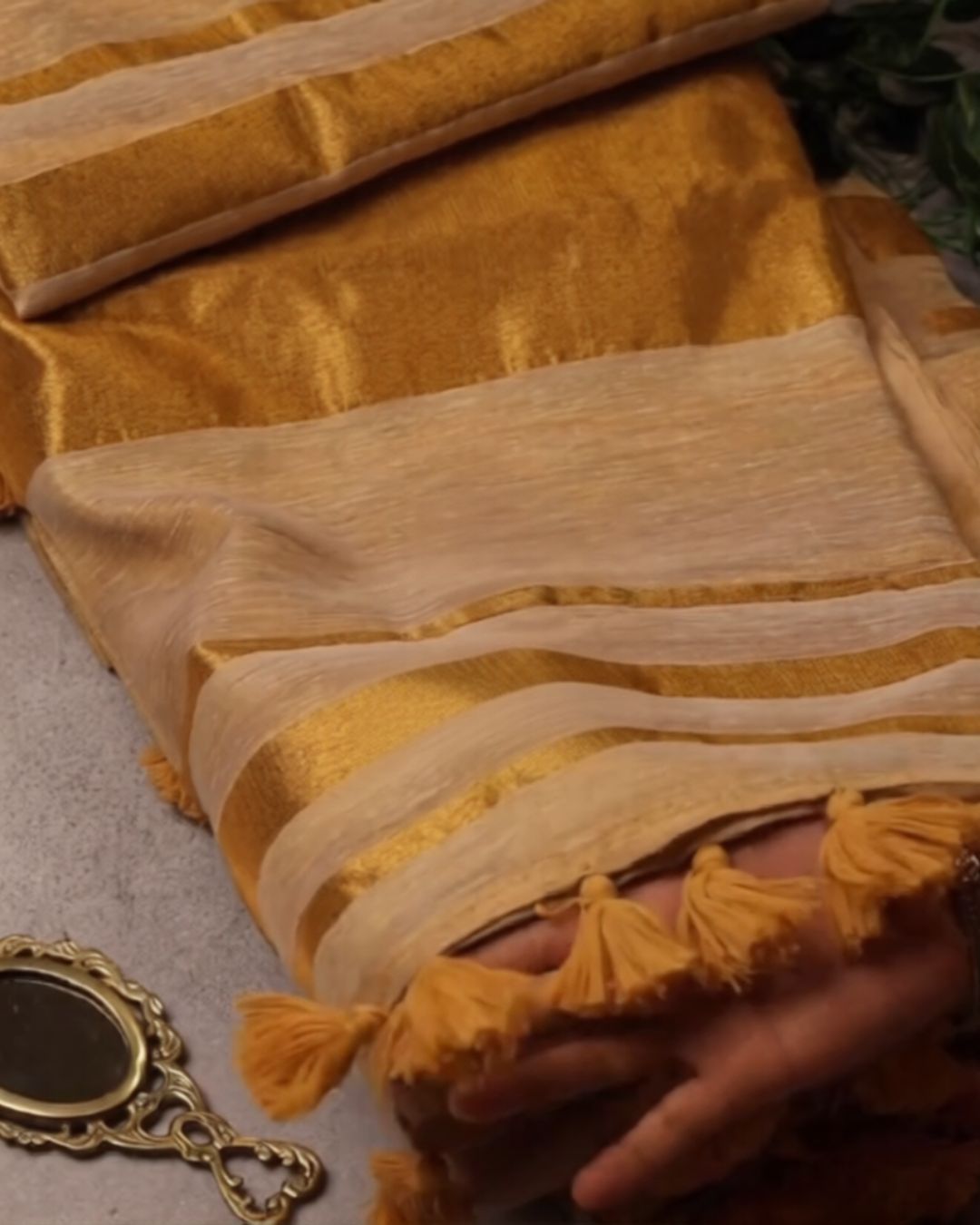 Ivory Gold Silk Saree