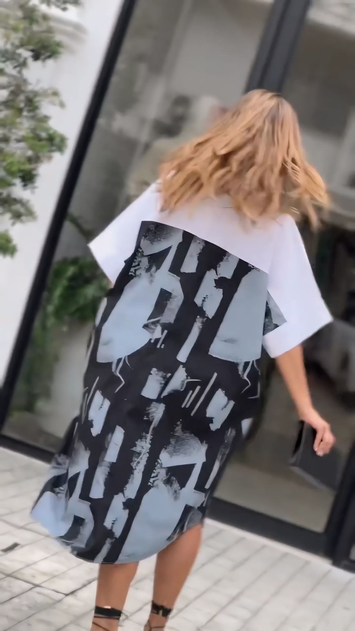 Monochrome Abstract Print Oversized Shirt Dress