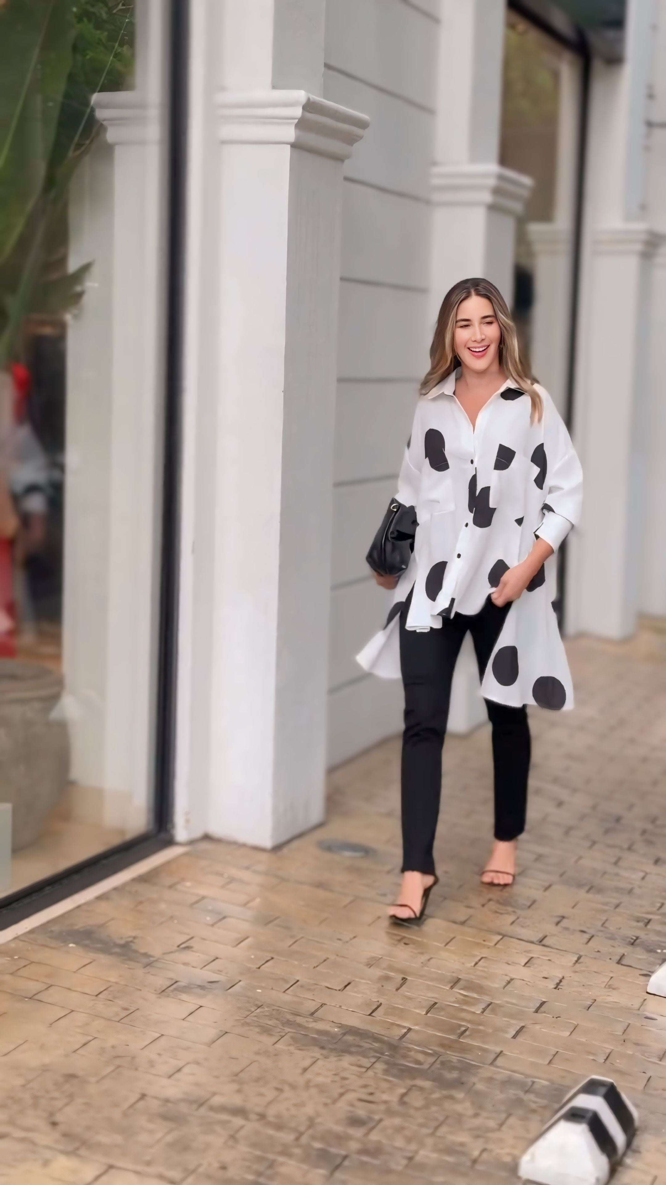 Chic Black & White Polka Dot Oversized Shirt