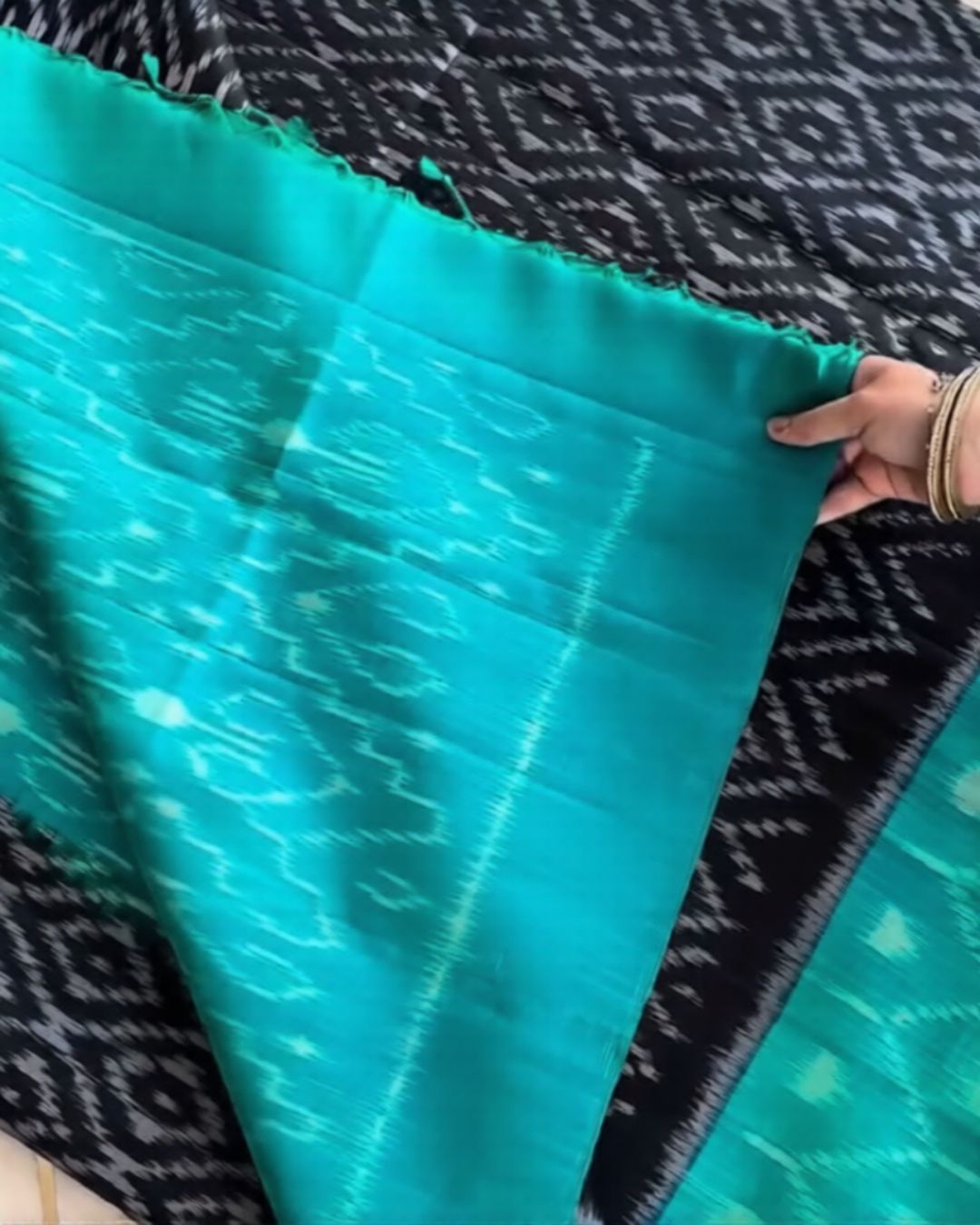 Rama-Black Ikkat Silk Saree