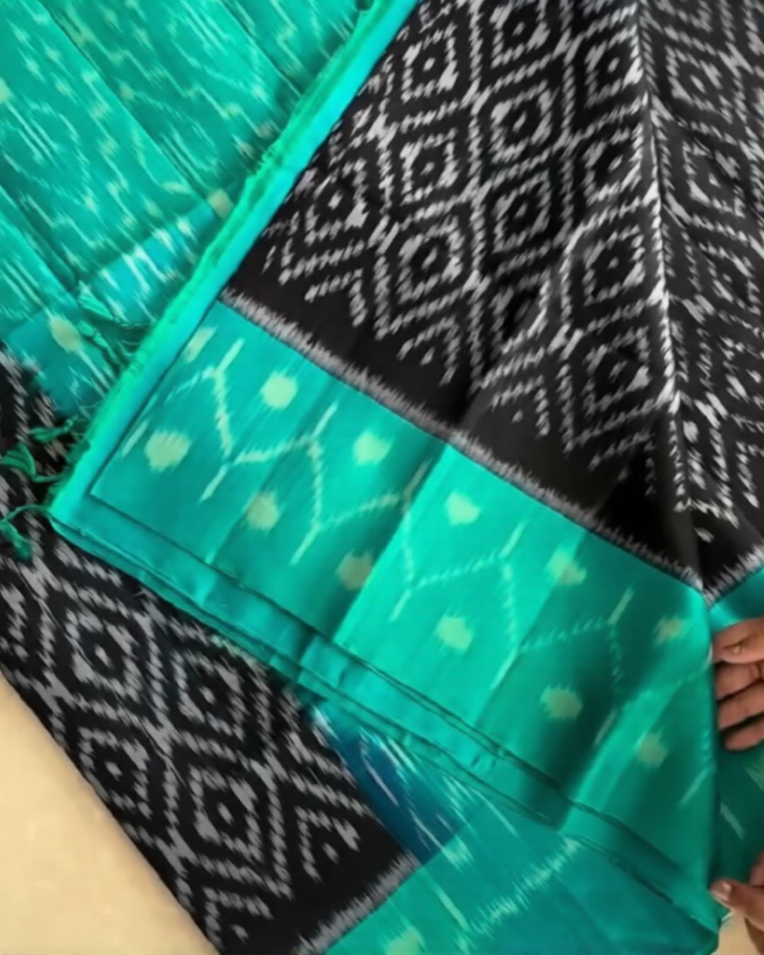 Rama-Black Ikkat Silk Saree