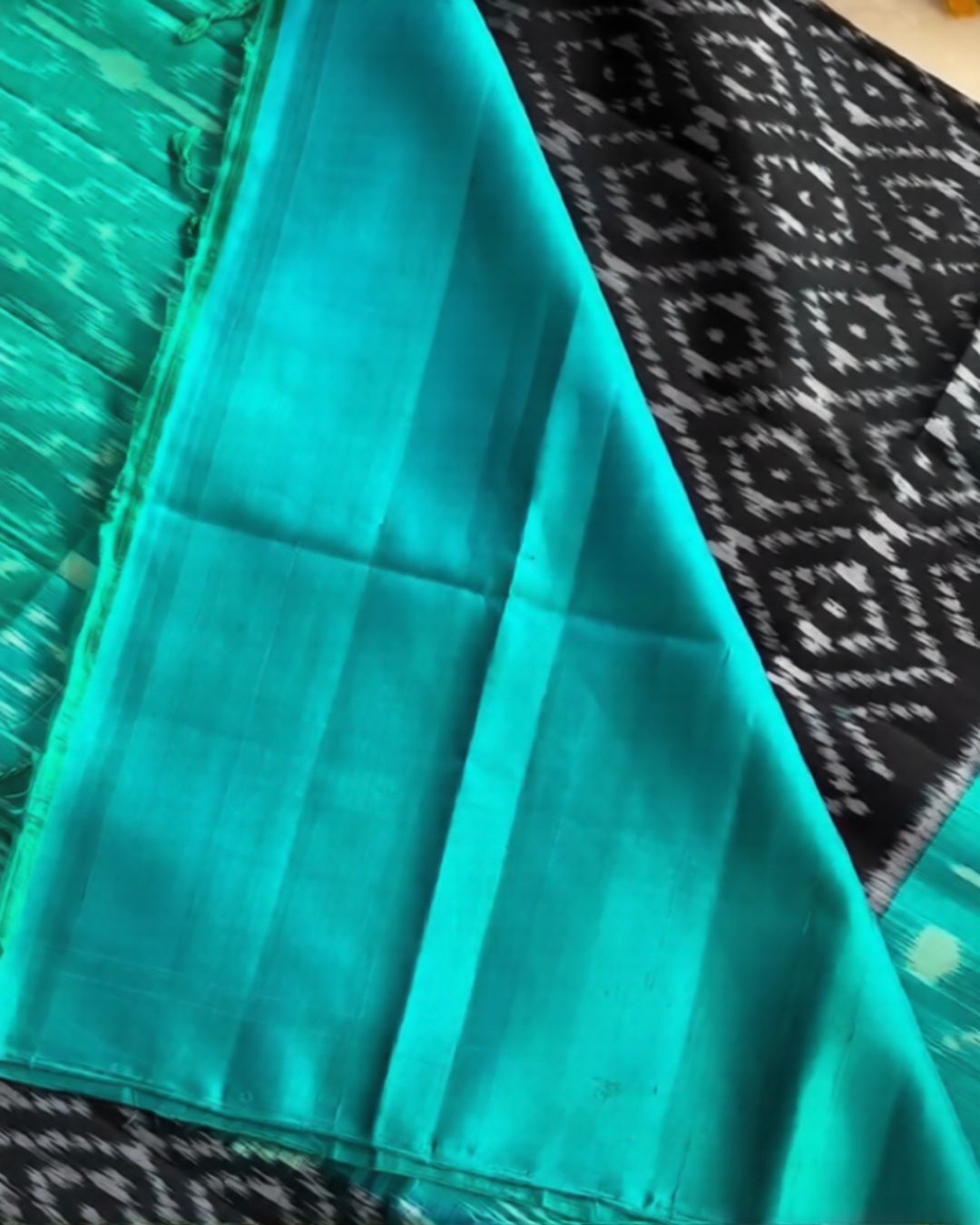 Rama-Black Ikkat Silk Saree