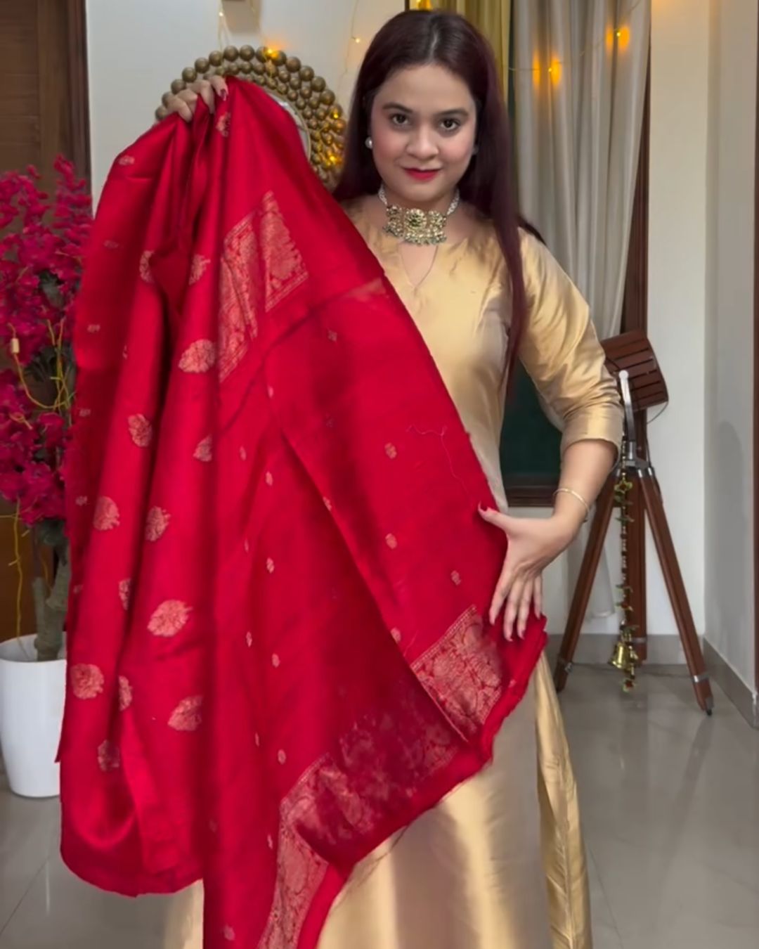 Red Cotton Jari Suit