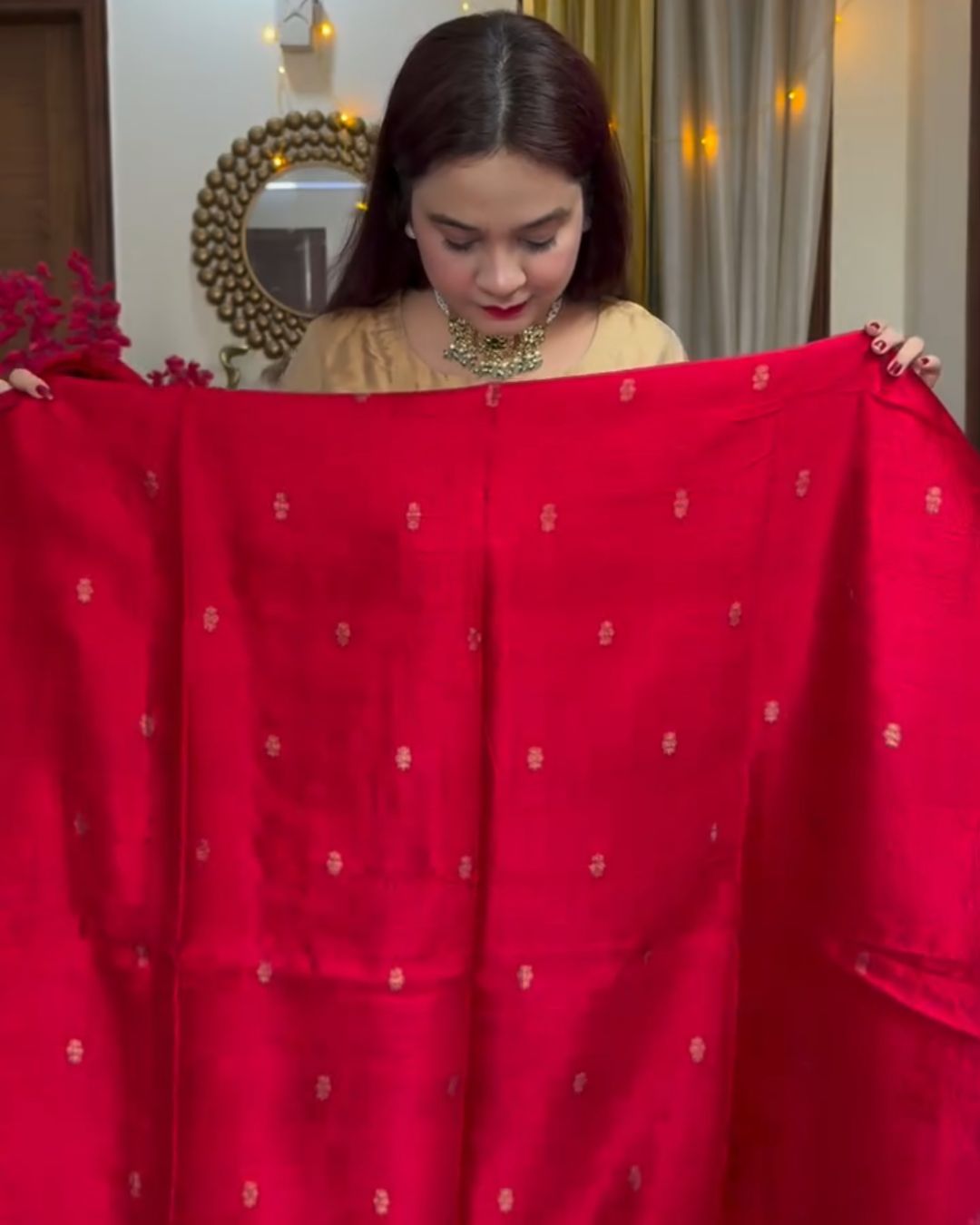 Red Cotton Jari Suit