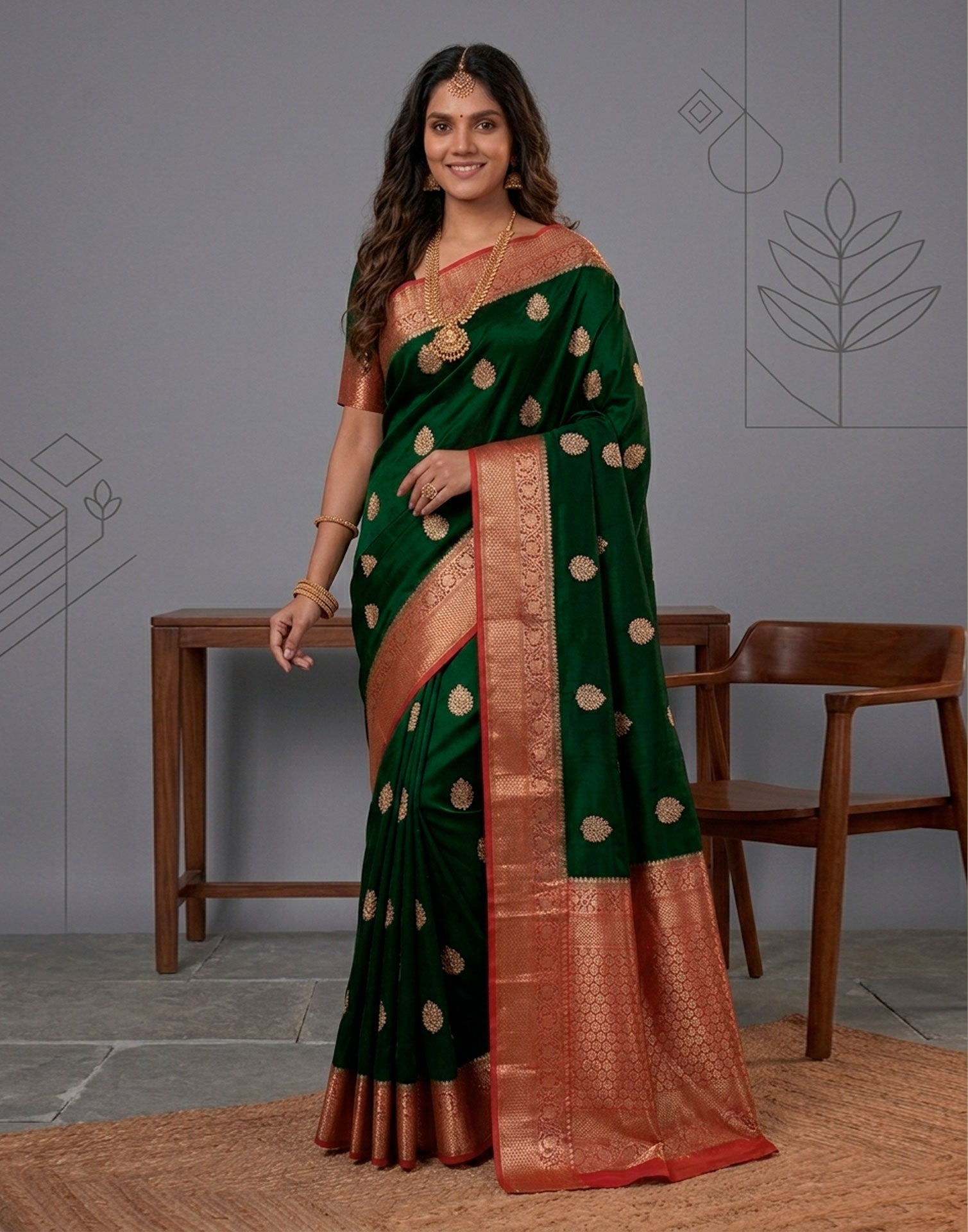 Ruby Green Silk Saree