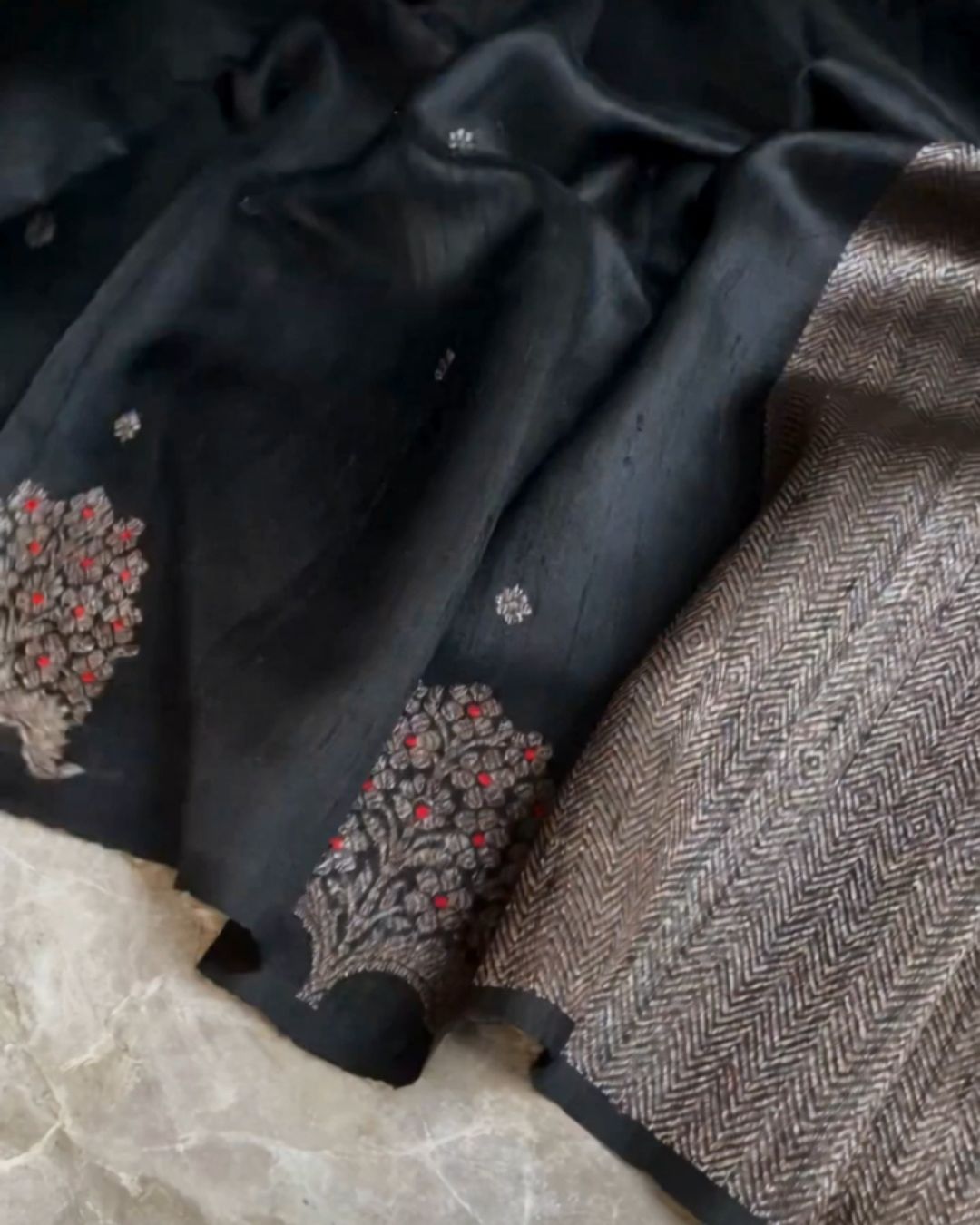 Tushar Black Silk Saree