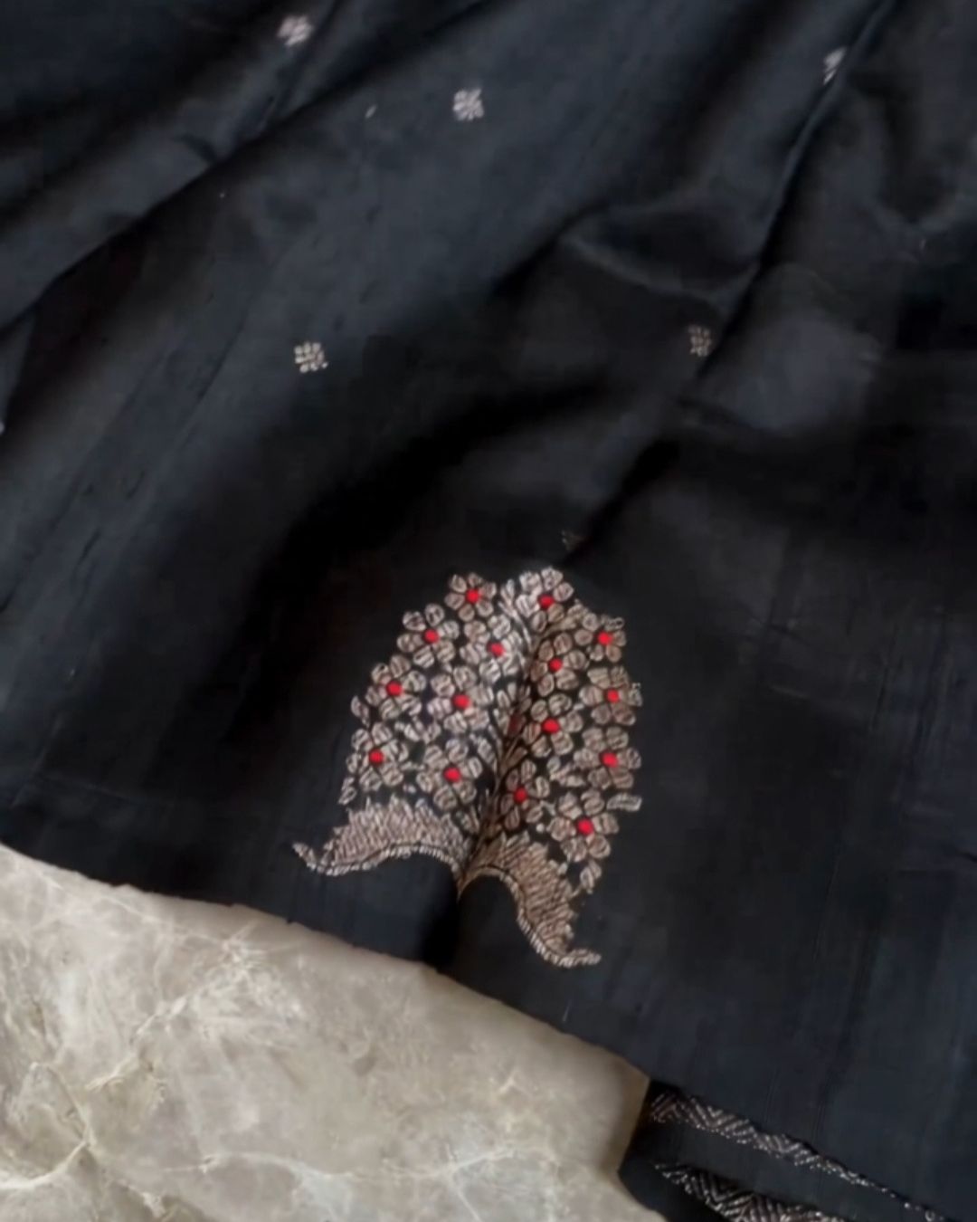 Tushar Black Silk Saree