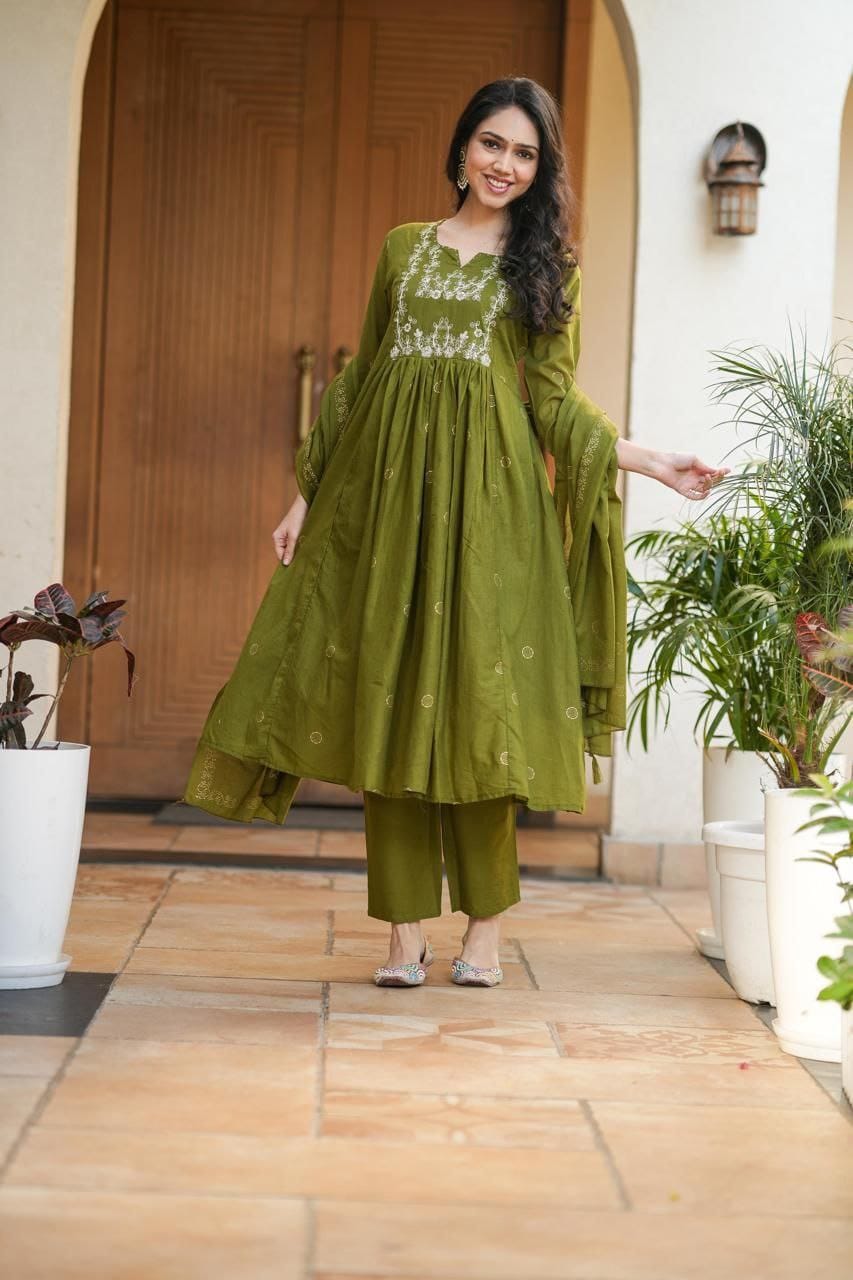 Anarkali Cotton Kurta Set with Malmal Dupatta