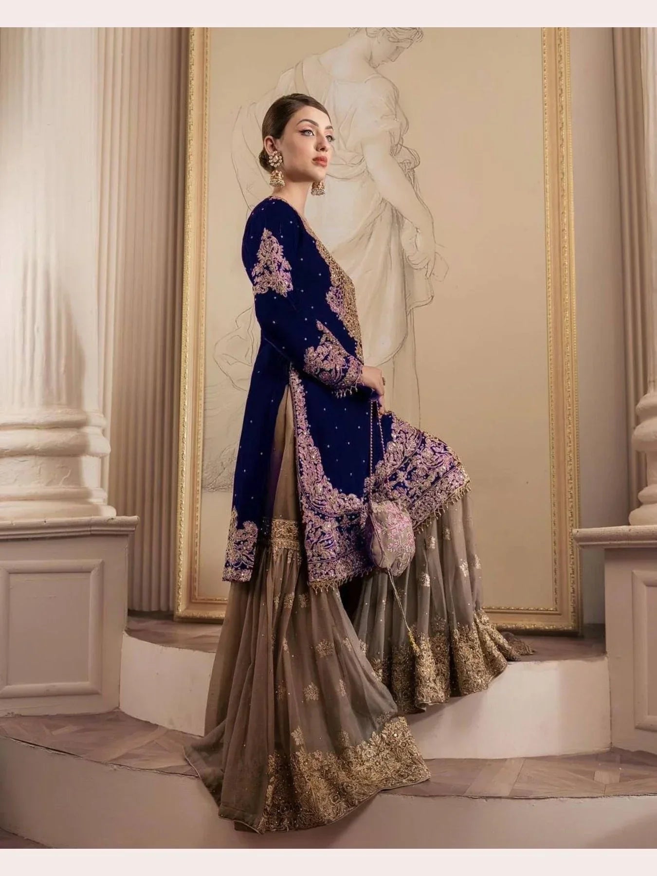 Beautiful Designer Faux Georgette Sequence Blue Sharara Set With Dupatta