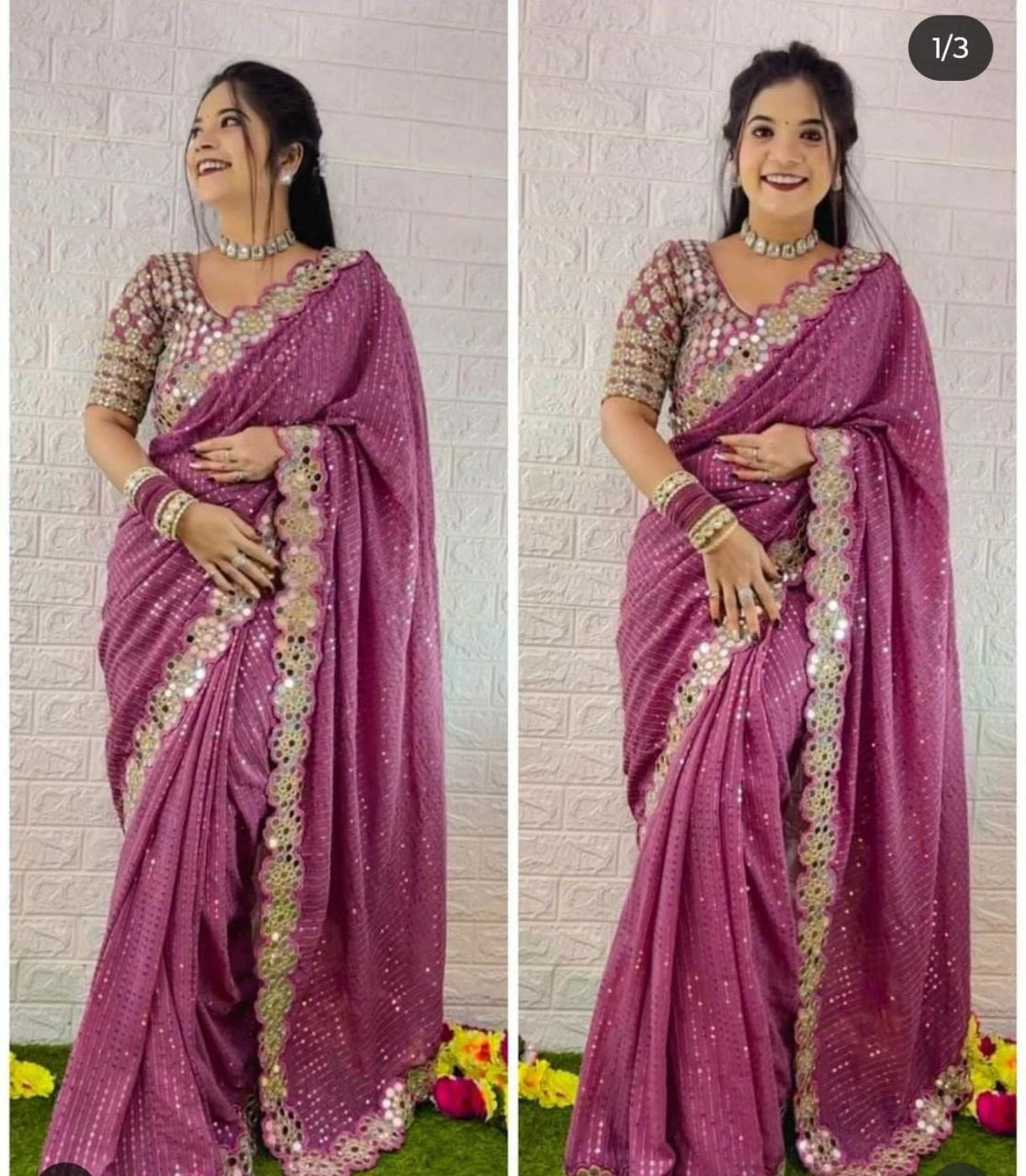 Bollywood Blockbuster Heavy Faux Georgette Saree with Original Mirror Work