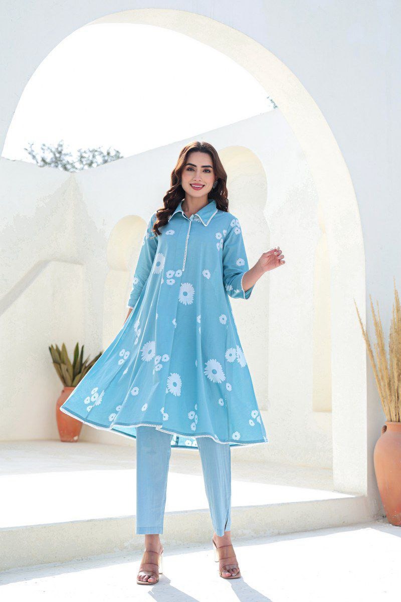 Premium Cotton Kurta Pant Set with Elegant Print & Designer Plazo