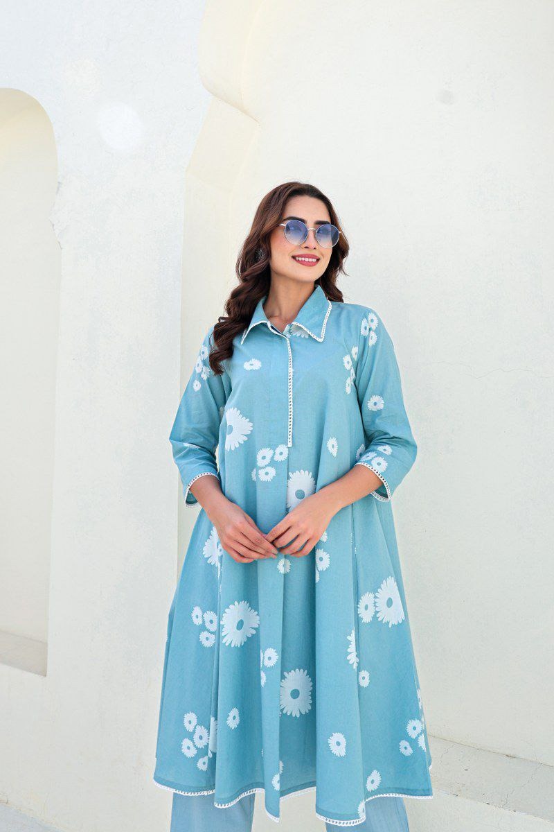 Premium Cotton Kurta Pant Set with Elegant Print & Designer Plazo
