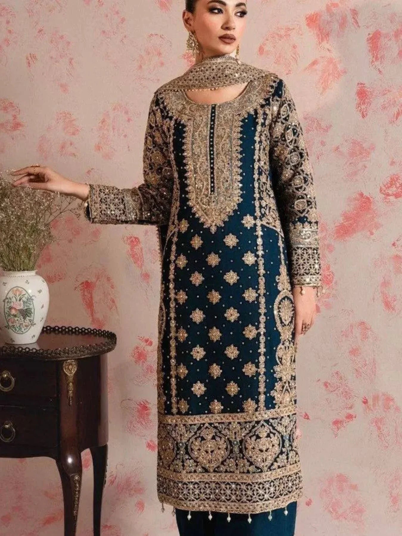 Perfect Teal Blue Color Readymade Suits With Thread And Sequin Work At Manufacturer Rate