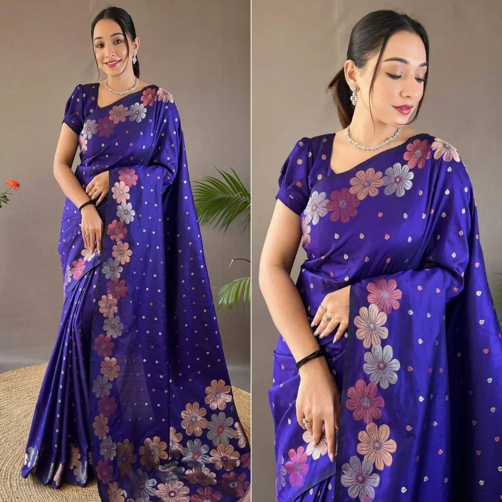 Stunning Soft Lichi Silk Saree With Rich Pallu & Jacquard Blouse